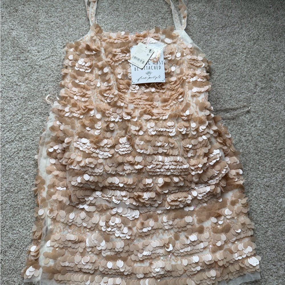 NWT Free People Tan Pink Sequin Porter Set Tank Top (S) and Mini Skirt (M) - Picture 8 of 10